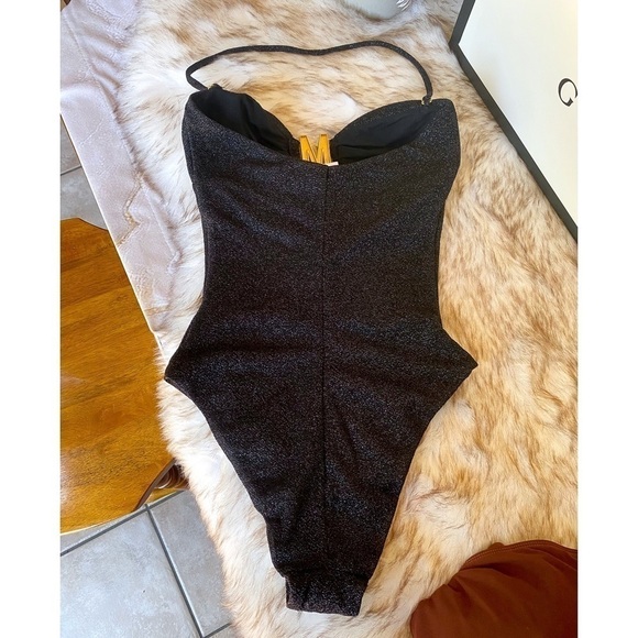 Moschino Glitter Halter Cutout One Piece Swimsuit Black XS NWT - Picture 6 of 8